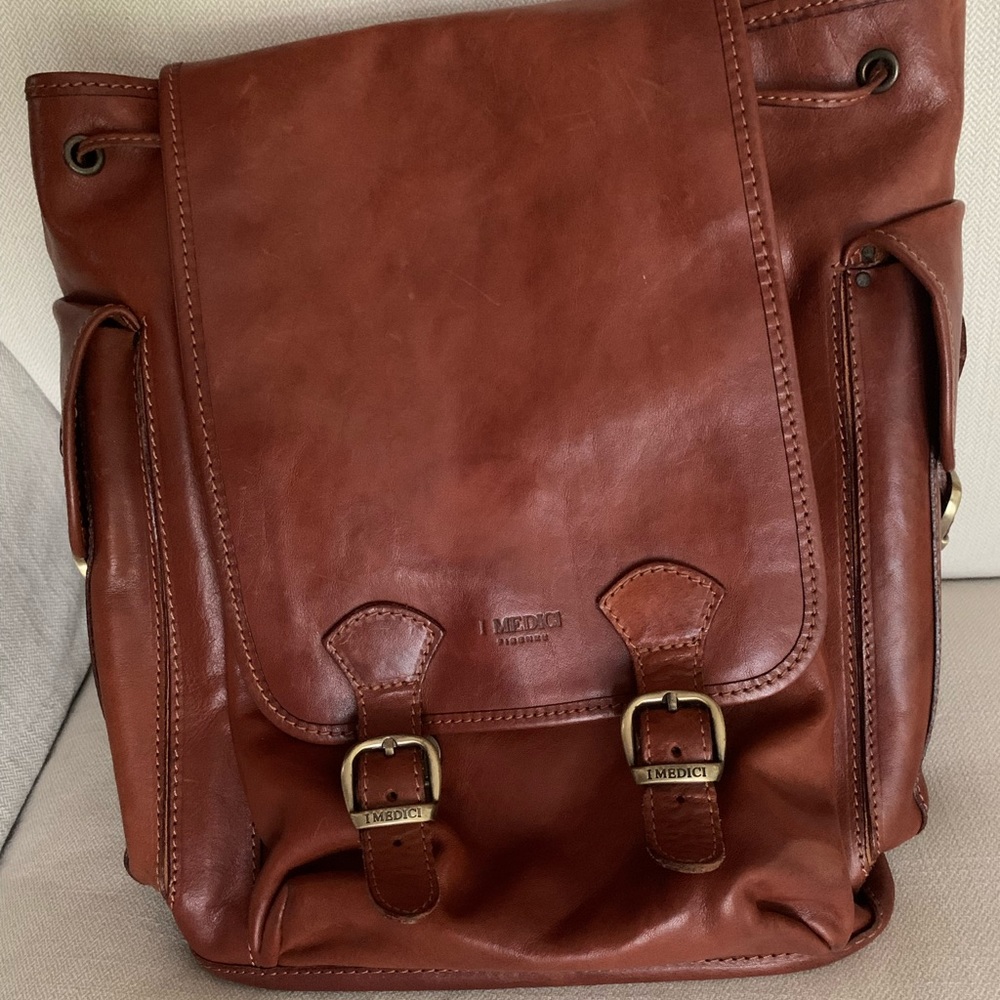 Italian handmade leather backpack bought in new a free item w/ purchase